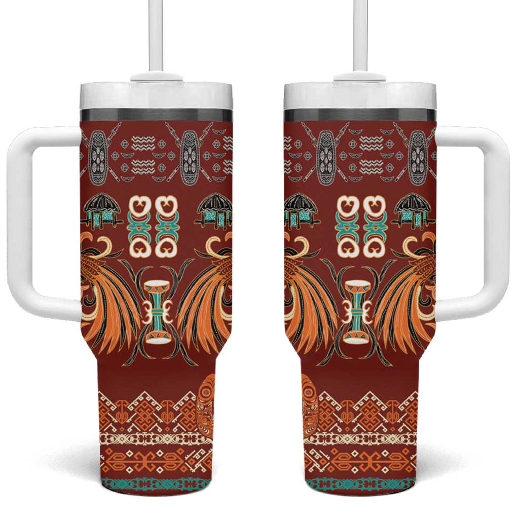 Oxblood Batik Papua-inspired Pattern Tumbler With Handle - Polynesian Pride