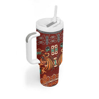 Oxblood Batik Papua-inspired Pattern Tumbler With Handle - Polynesian Pride