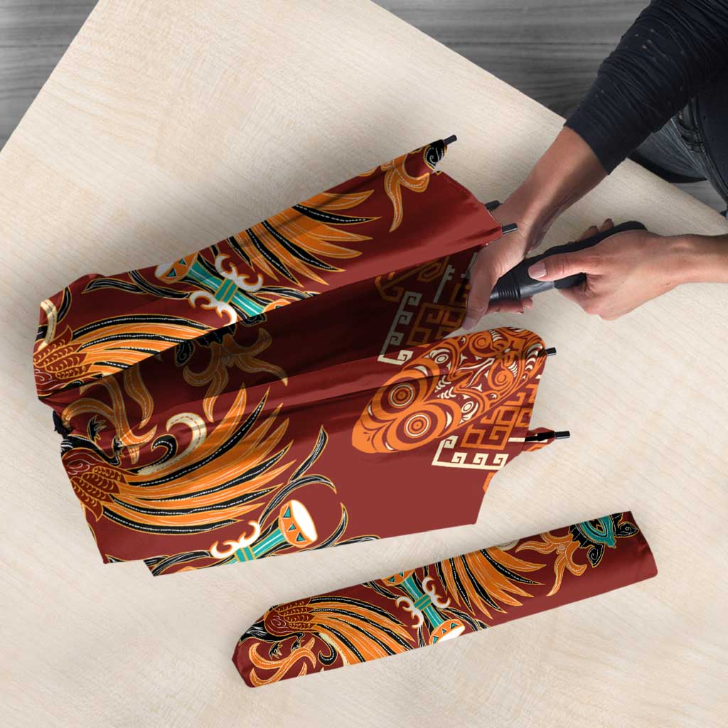 Oxblood Batik Papua-inspired Pattern Umbrella - Polynesian Pride