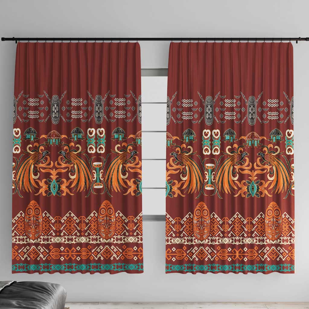 Oxblood Batik Papua-inspired Pattern Window Curtain - Polynesian Pride