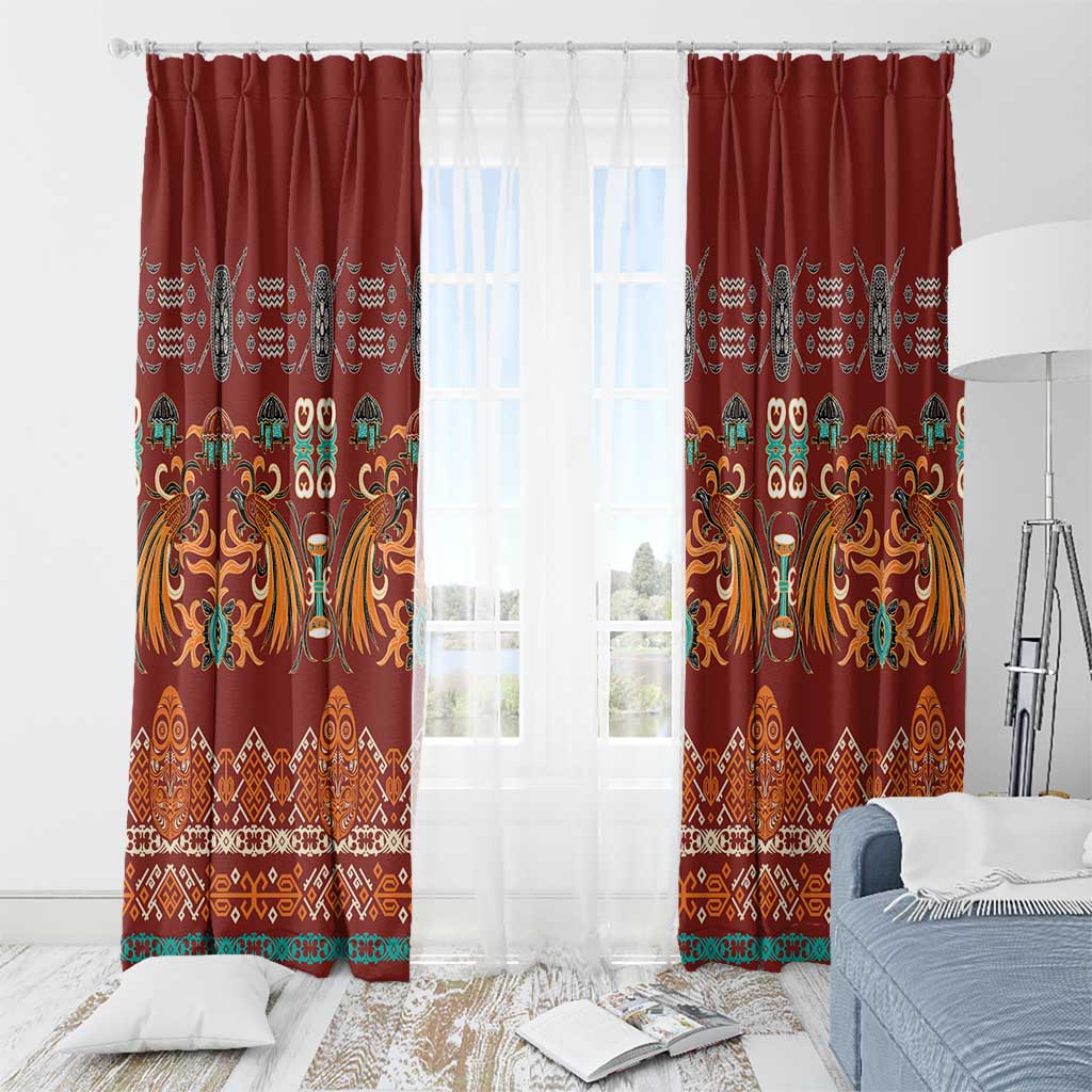 Oxblood Batik Papua-inspired Pattern Window Curtain - Polynesian Pride
