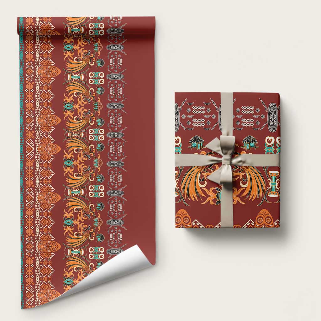 Oxblood Batik Papua-inspired Pattern Wrapping Paper - Polynesian Pride