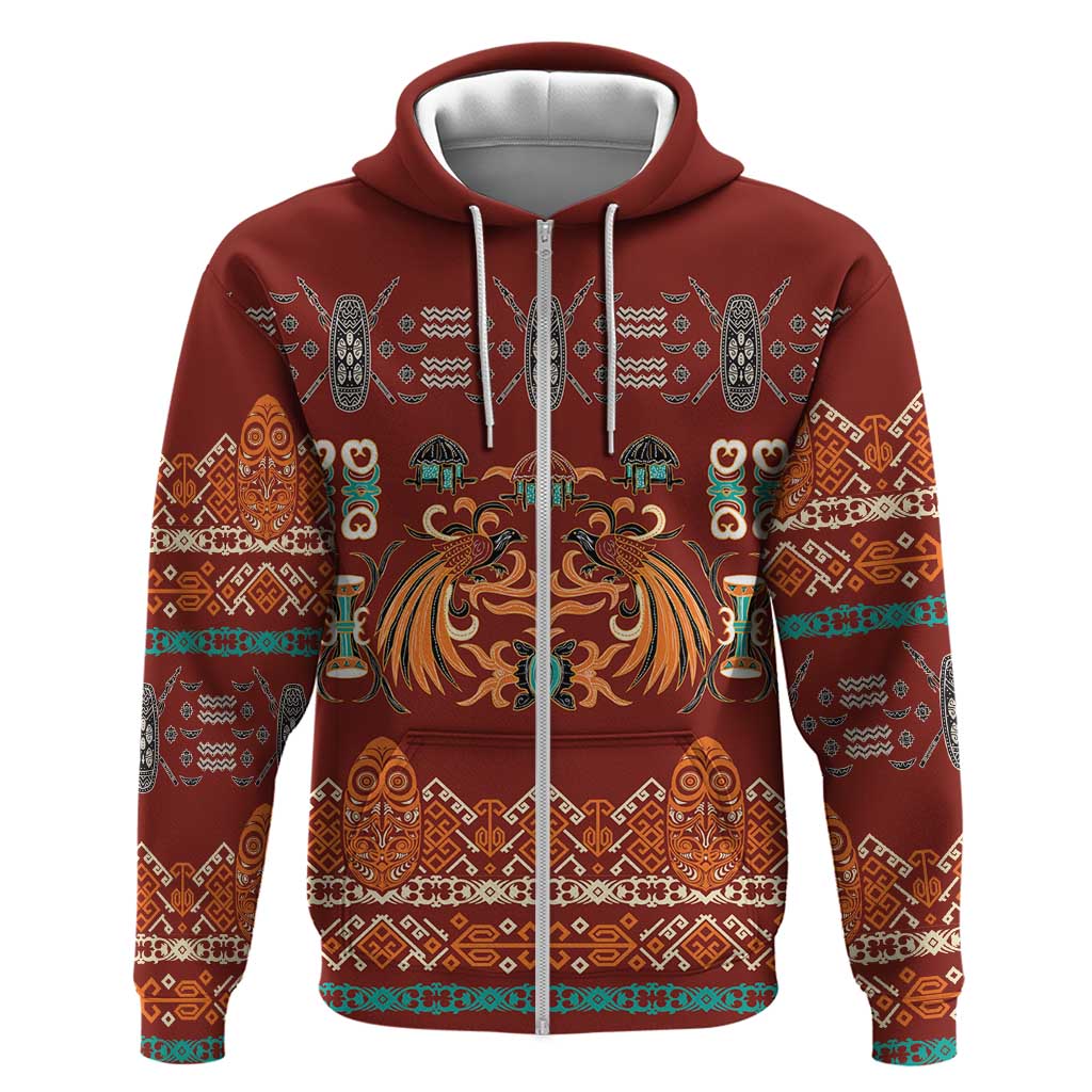 Oxblood Batik Papua-inspired Pattern Zip Hoodie - Polynesian Pride