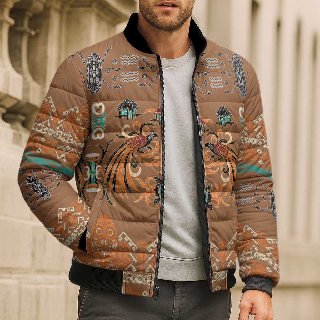 Terracotta Batik Papua-inspired Pattern Bomber Puffer Jacket - Polynesian Pride