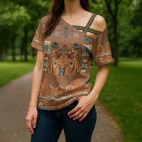 Terracotta Batik Papua-inspired Pattern Cross Shoulder Shirt - Polynesian Pride