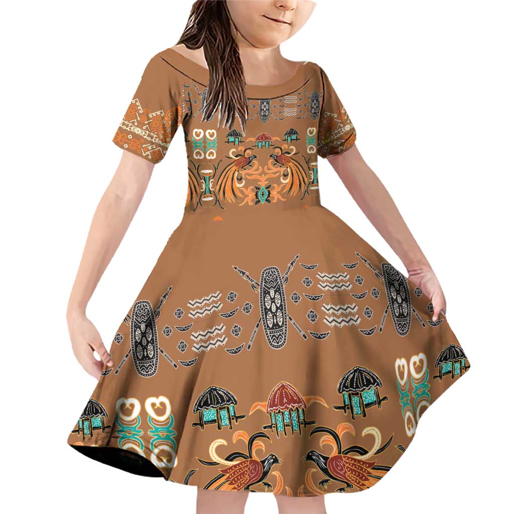 Terracotta Batik Papua-inspired Pattern Family Matching Off Shoulder Short Dress and Hawaiian Shirt - Polynesian Pride
