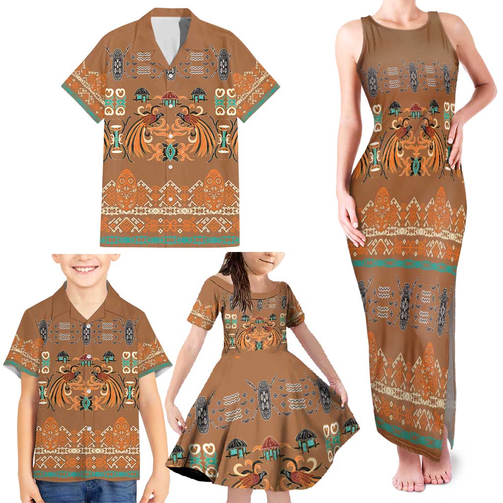 Terracotta Batik Papua-inspired Pattern Family Matching Tank Maxi Dress and Hawaiian Shirt - Polynesian Pride