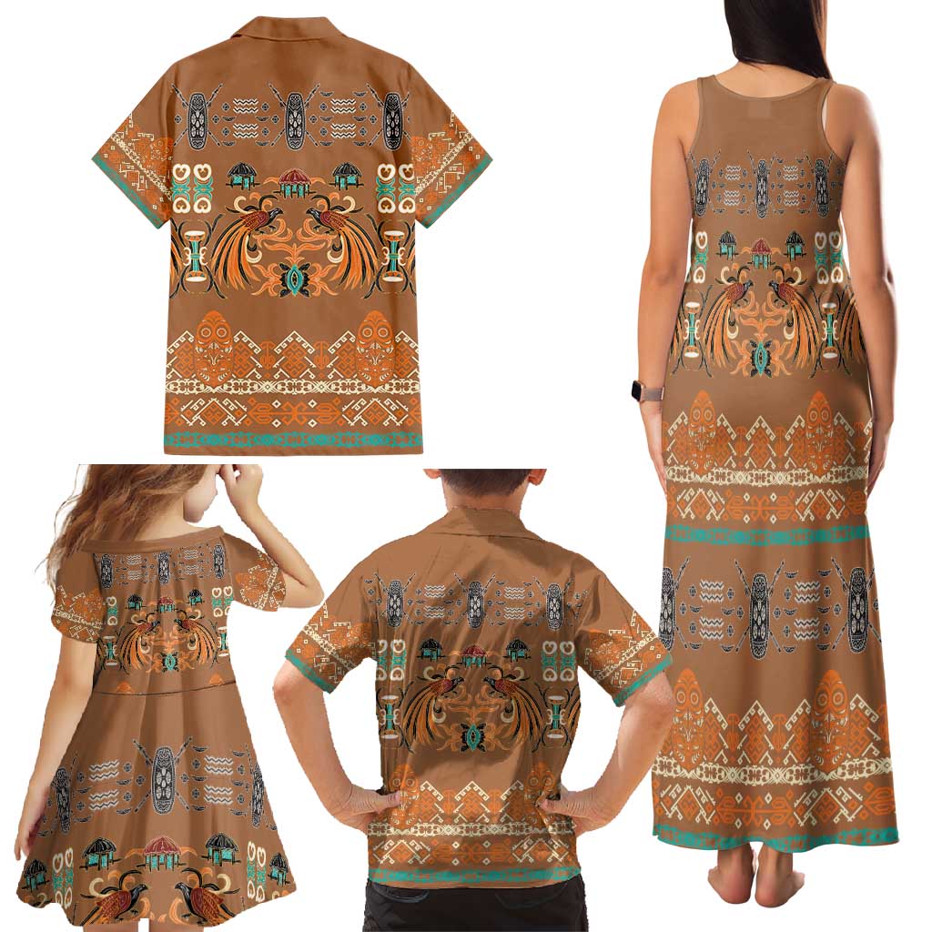 Terracotta Batik Papua-inspired Pattern Family Matching Tank Maxi Dress and Hawaiian Shirt - Polynesian Pride