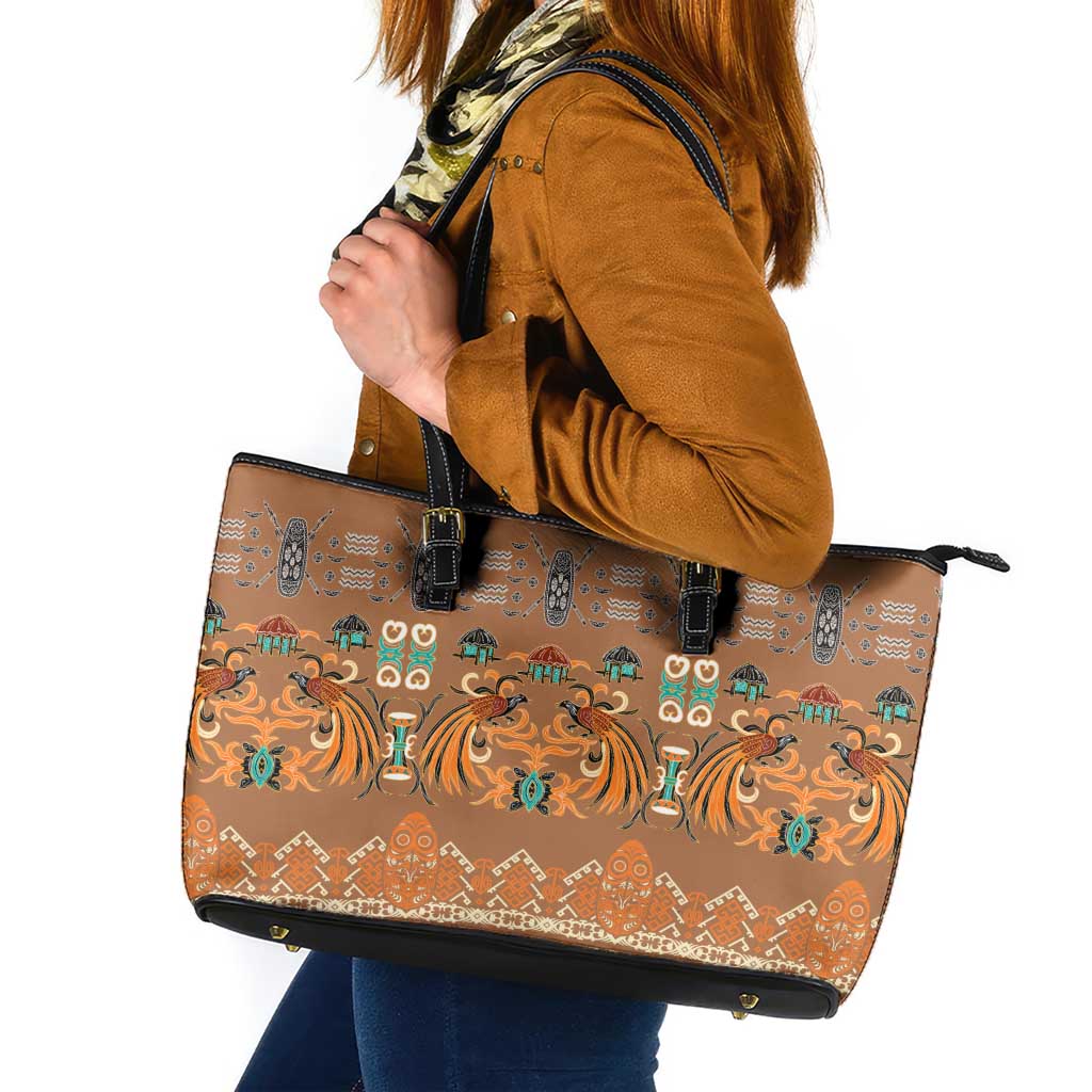 Terracotta Batik Papua-inspired Pattern Leather Tote Bag - Polynesian Pride