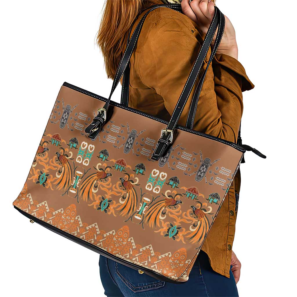 Terracotta Batik Papua-inspired Pattern Leather Tote Bag - Polynesian Pride