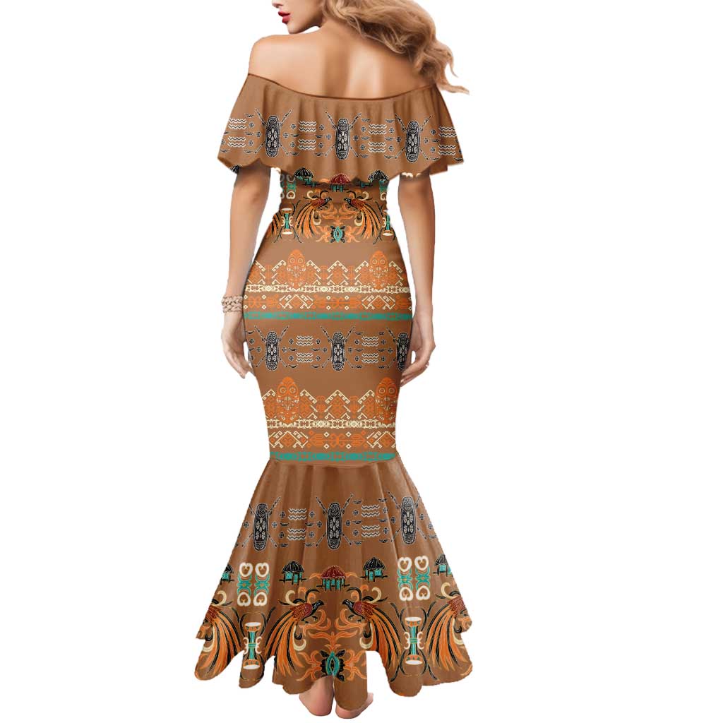 Terracotta Batik Papua-inspired Pattern Mermaid Dress - Polynesian Pride