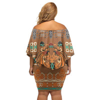 Terracotta Batik Papua-inspired Pattern Off Shoulder Short Dress - Polynesian Pride