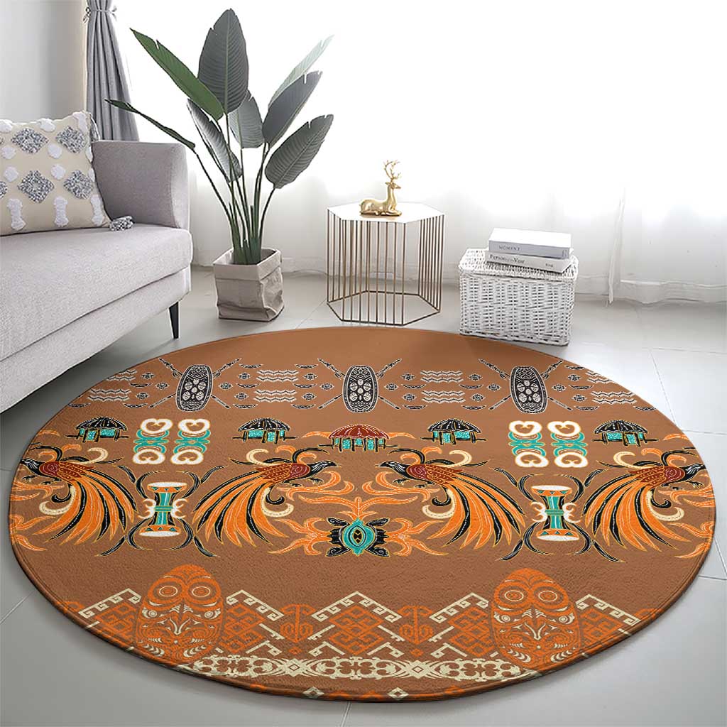 Terracotta Batik Papua-inspired Pattern Round Carpet - Polynesian Pride