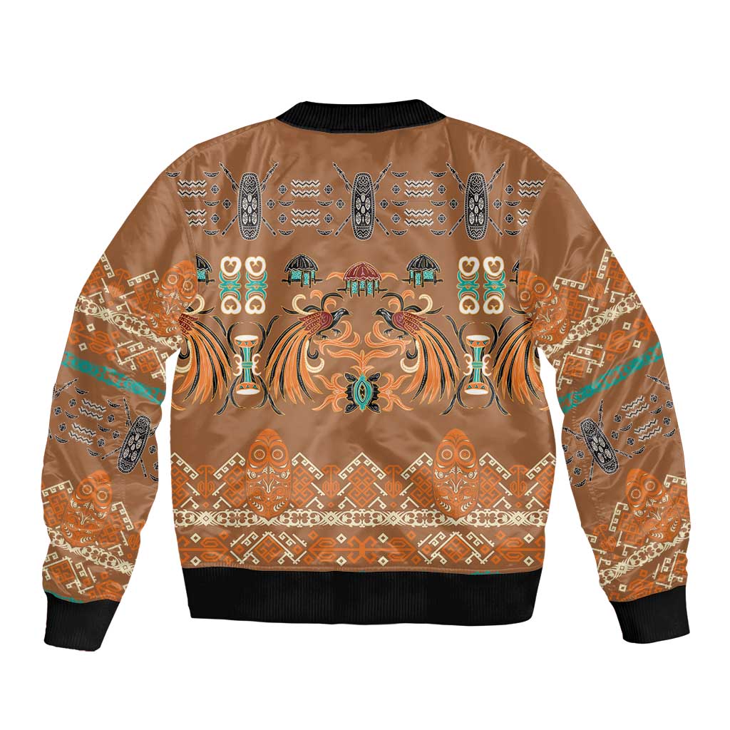 Terracotta Batik Papua-inspired Pattern Sleeve Zip Bomber Jacket - Polynesian Pride