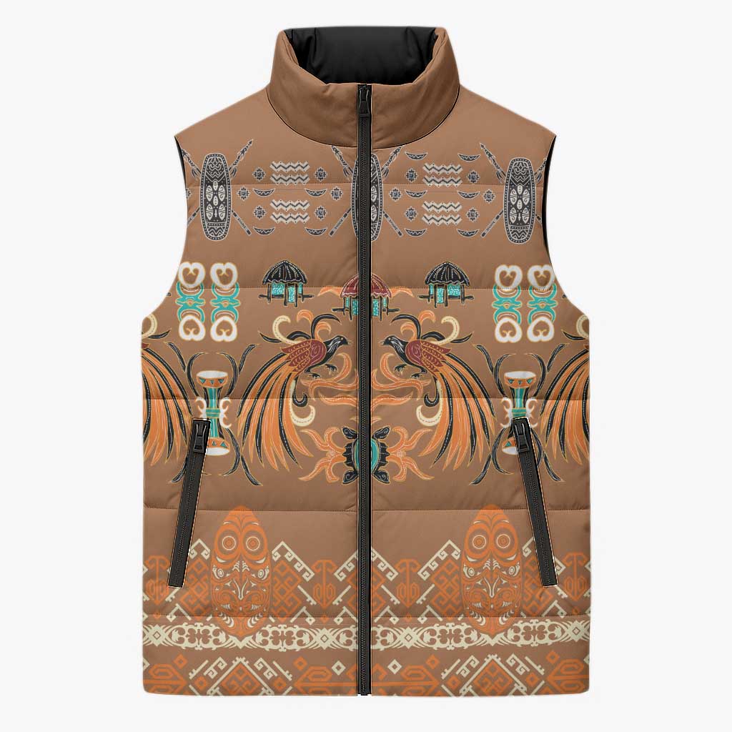 Terracotta Batik Papua-inspired Pattern Sleeveless Puffer Jacket - Polynesian Pride