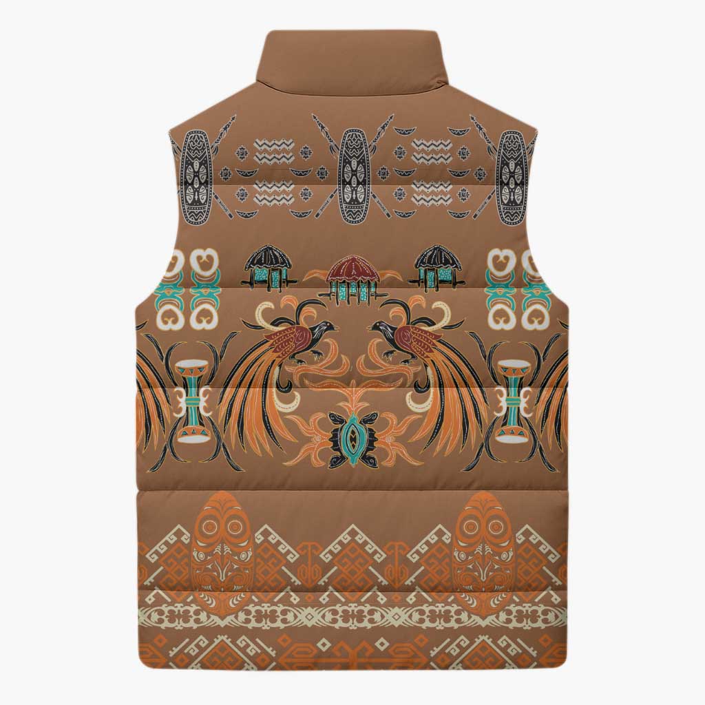 Terracotta Batik Papua-inspired Pattern Sleeveless Puffer Jacket - Polynesian Pride