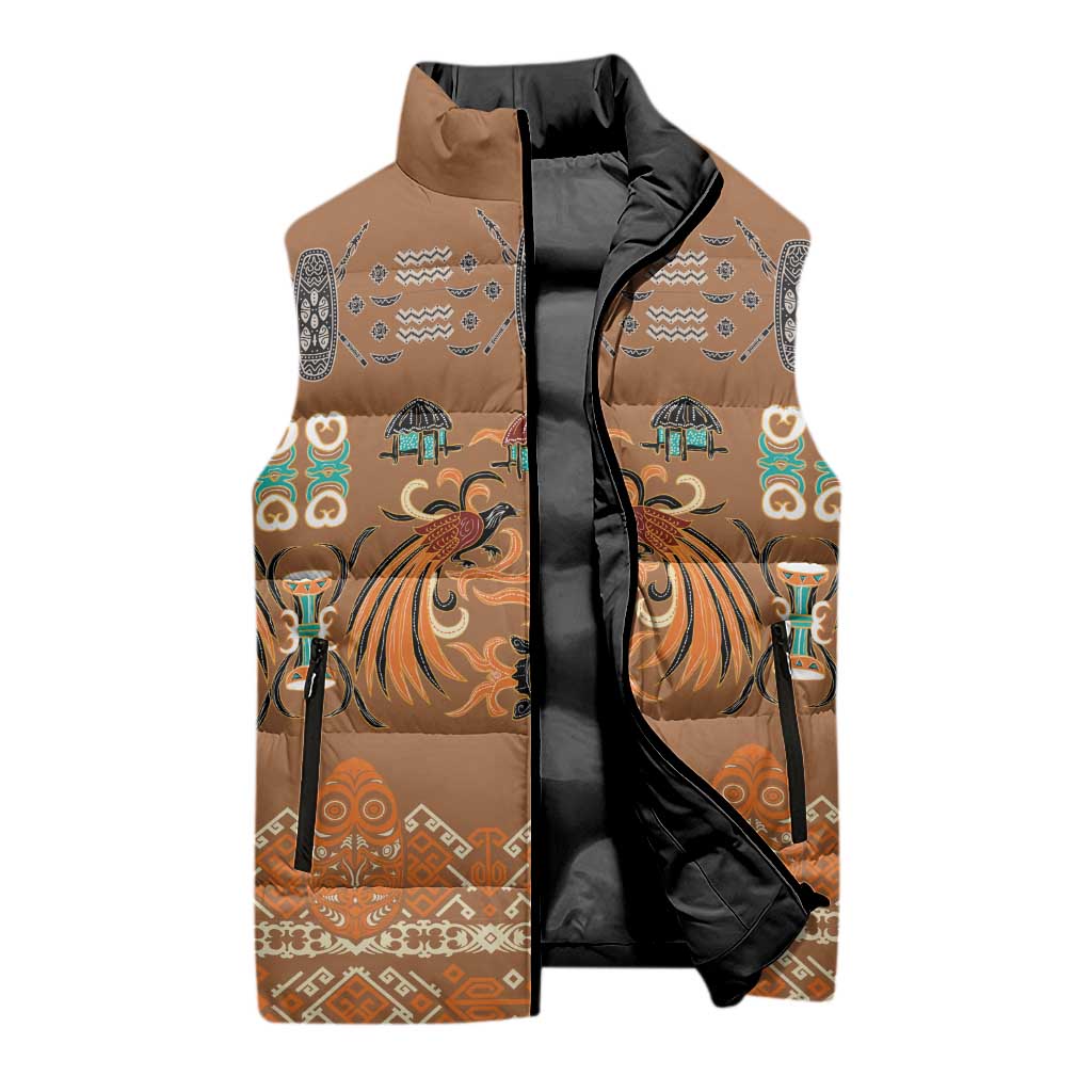 Terracotta Batik Papua-inspired Pattern Sleeveless Puffer Jacket - Polynesian Pride
