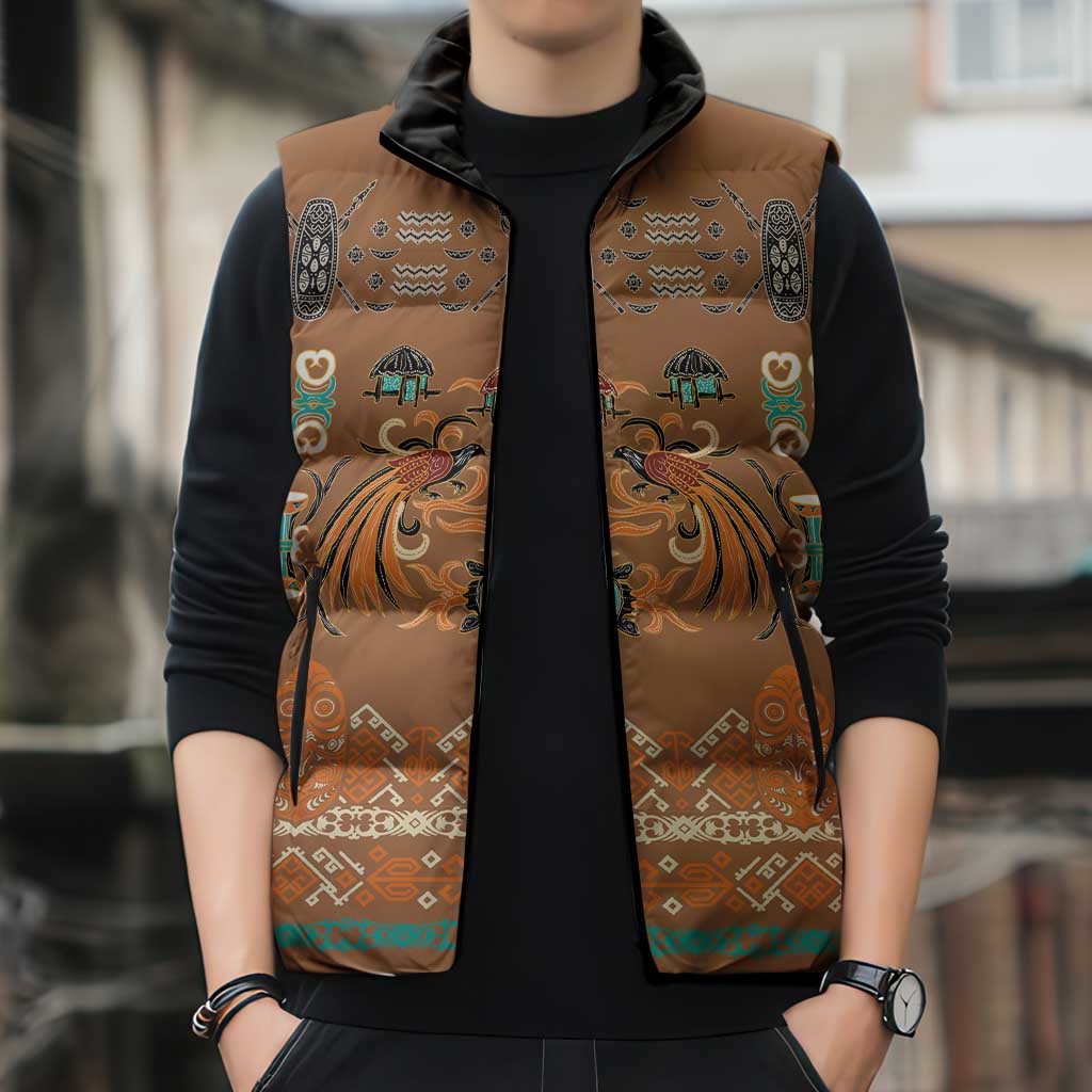 Terracotta Batik Papua-inspired Pattern Sleeveless Puffer Jacket - Polynesian Pride