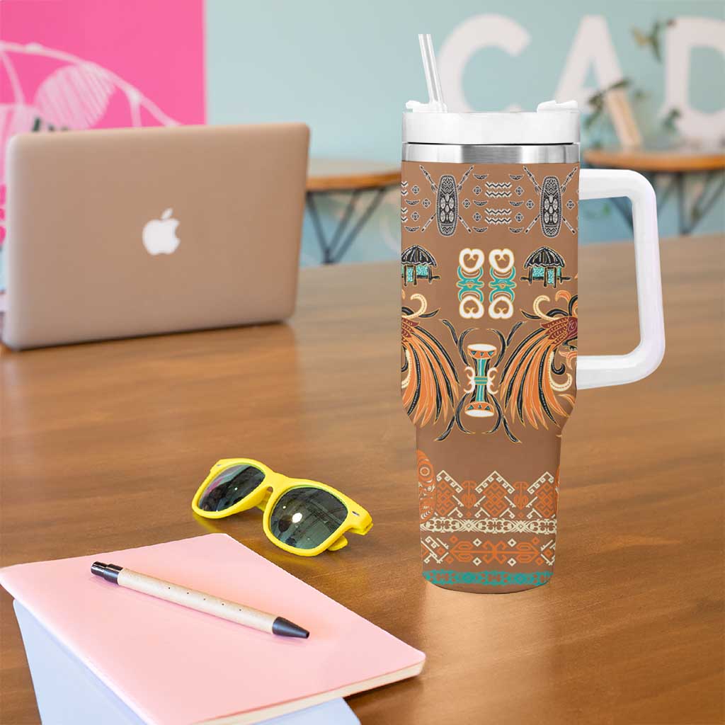 Terracotta Batik Papua-inspired Pattern Tumbler With Handle - Polynesian Pride