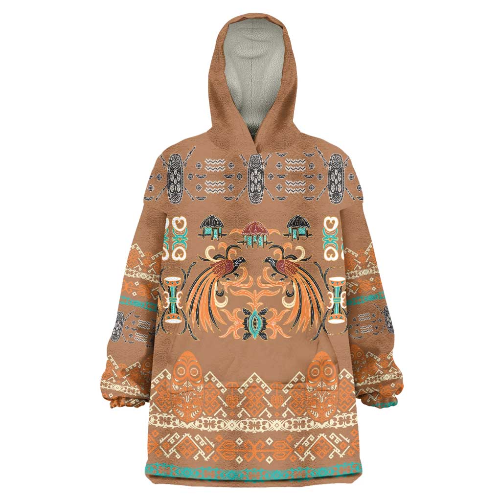 Terracotta Batik Papua-inspired Pattern Wearable Blanket Hoodie - Polynesian Pride