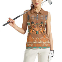 Terracotta Batik Papua-inspired Pattern Women Sleeveless Polo Shirt - Polynesian Pride