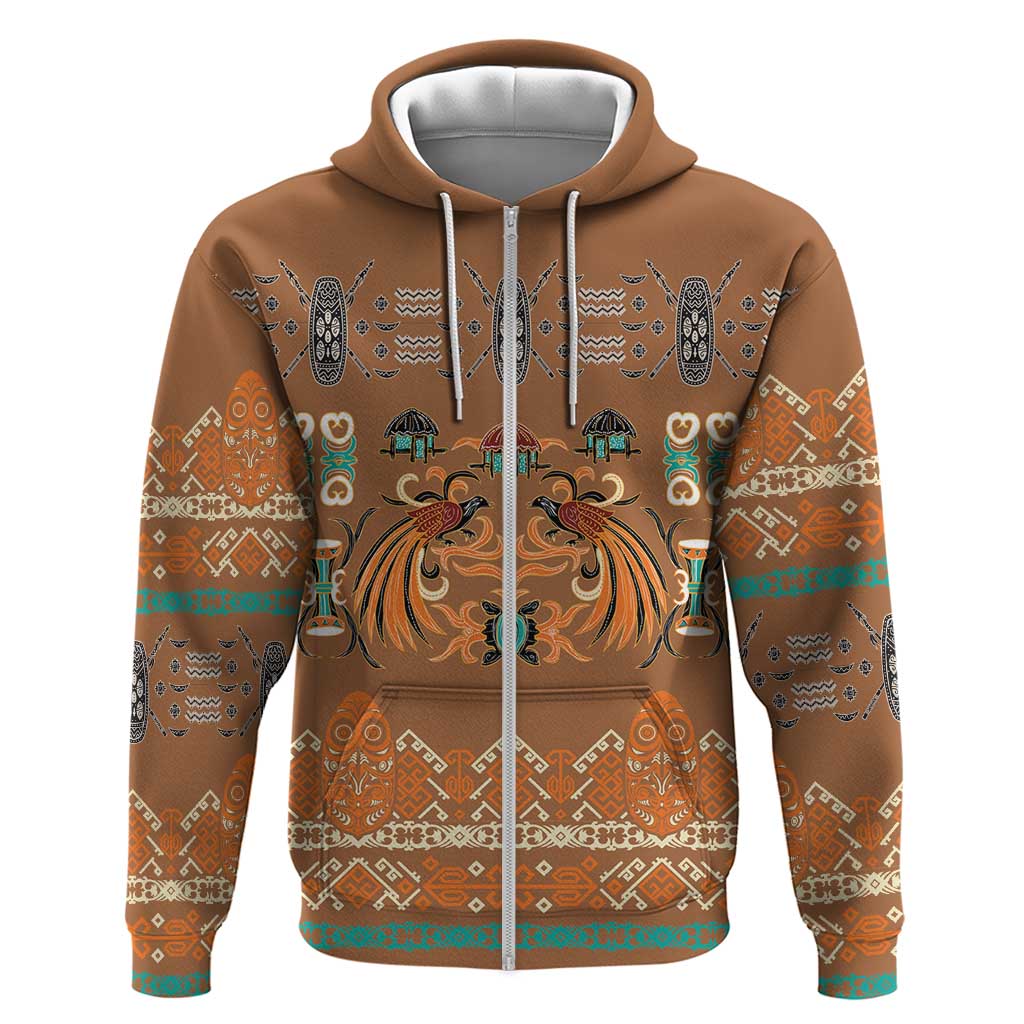 Terracotta Batik Papua-inspired Pattern Zip Hoodie - Polynesian Pride