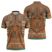 Terracotta Batik Papua-inspired Pattern Zipper Polo Shirt - Polynesian Pride