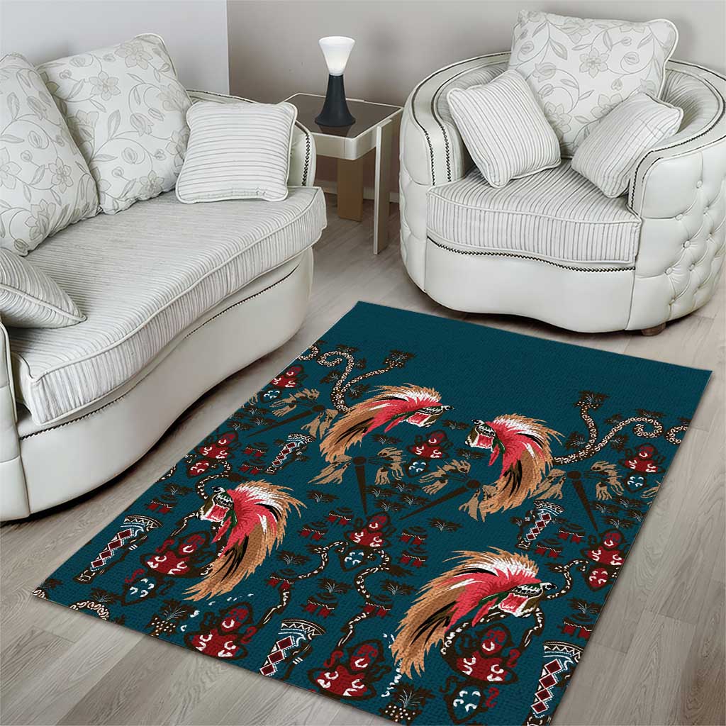 Dark Cyan Blue Bird of Batik Papua Area Rug Exotic Natural Wealth of Papua - Polynesian Pride