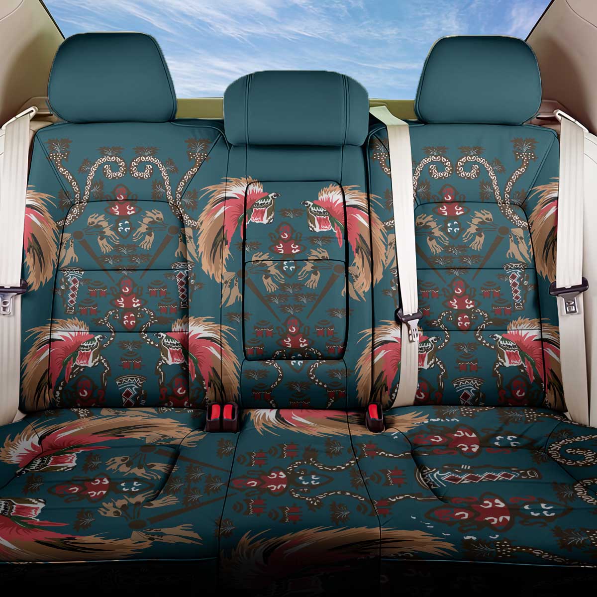 Dark Cyan Blue Bird of Batik Papua Back Car Seat Cover Exotic Natural Wealth of Papua - Polynesian Pride