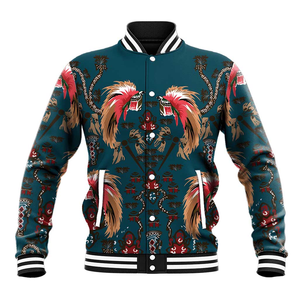 Dark Cyan Blue Bird of Batik Papua Baseball Jacket Exotic Natural Wealth of Papua LT9 Unisex Blue - Polynesian Pride