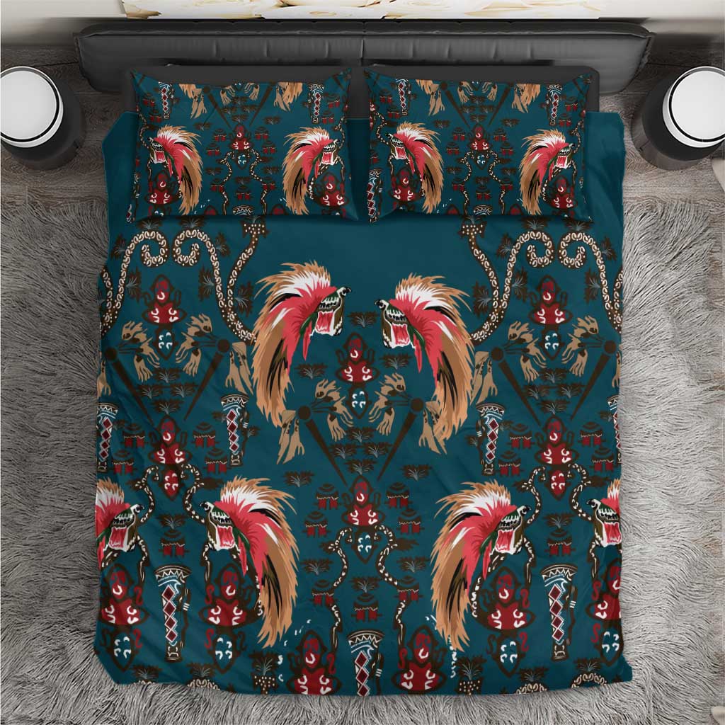 Dark Cyan Blue Bird of Batik Papua Bedding Set Exotic Natural Wealth of Papua - Polynesian Pride