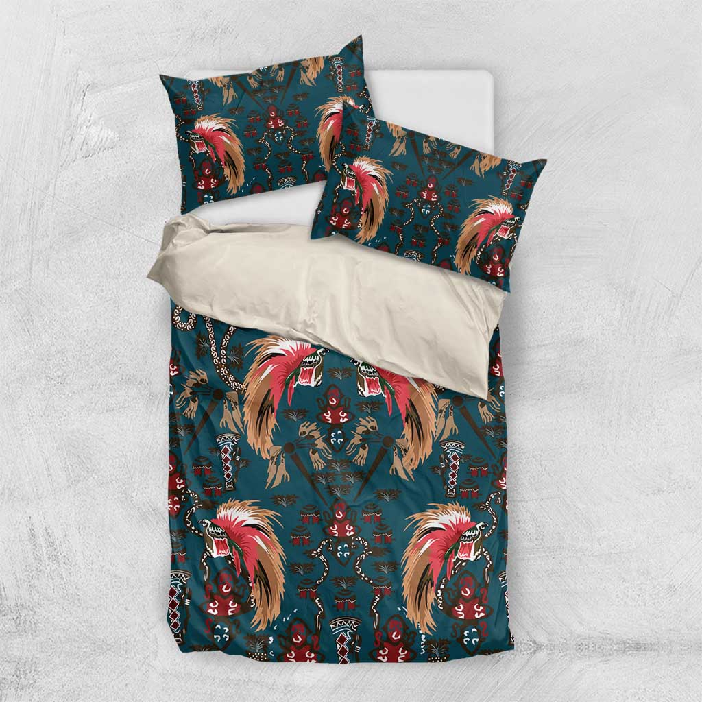 Dark Cyan Blue Bird of Batik Papua Bedding Set Exotic Natural Wealth of Papua - Polynesian Pride
