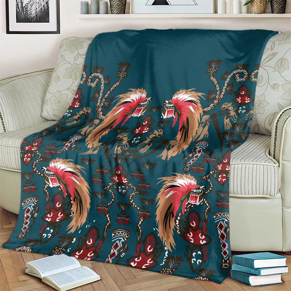 Dark Cyan Blue Bird of Batik Papua Blanket Exotic Natural Wealth of Papua - Polynesian Pride