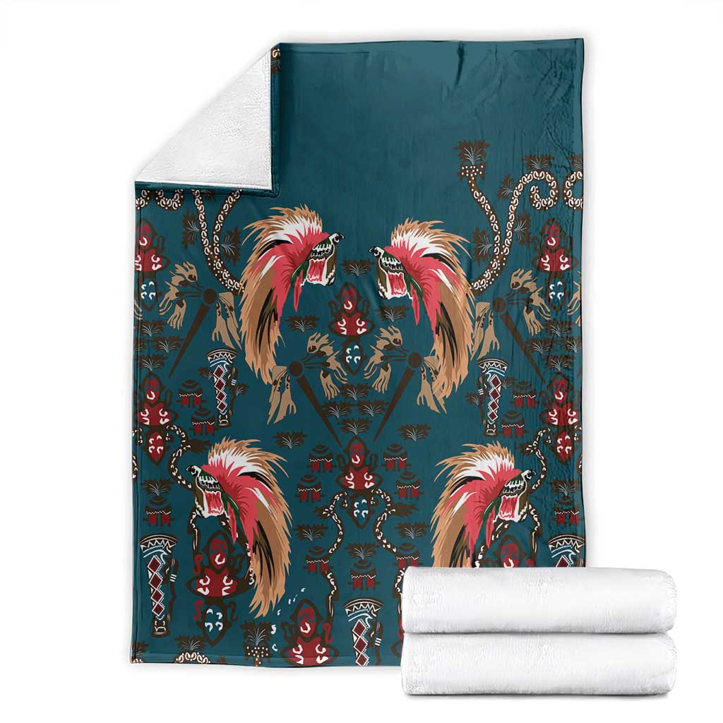 Dark Cyan Blue Bird of Batik Papua Blanket Exotic Natural Wealth of Papua - Polynesian Pride