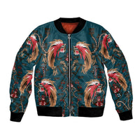 Dark Cyan Blue Bird of Batik Papua Bomber Jacket Exotic Natural Wealth of Papua - Polynesian Pride