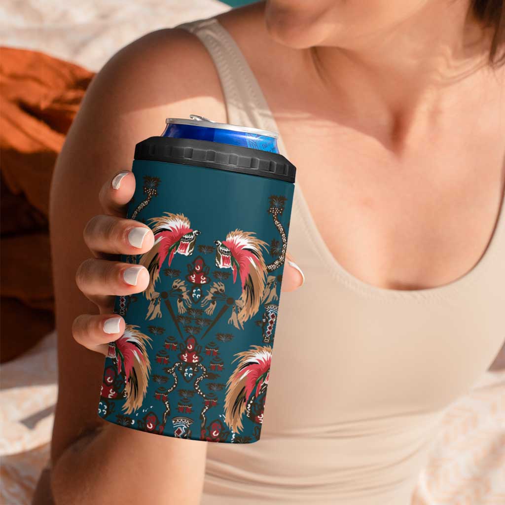 Dark Cyan Blue Bird of Batik Papua 4 in 1 Can Cooler Tumbler Exotic Natural Wealth of Papua - Polynesian Pride