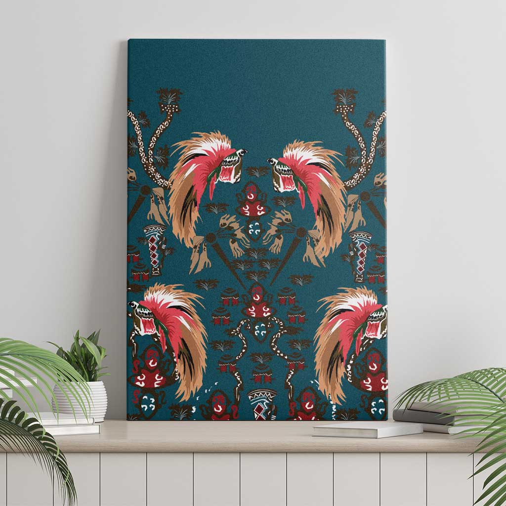 Dark Cyan Blue Bird of Batik Papua Canvas Wall Art Exotic Natural Wealth of Papua - Polynesian Pride