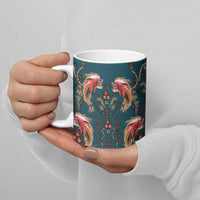 Dark Cyan Blue Bird of Batik Papua Ceramic Mug Exotic Natural Wealth of Papua - Polynesian Pride