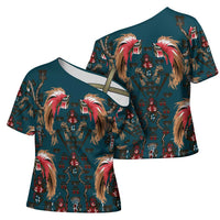 Dark Cyan Blue Bird of Batik Papua Cross Shoulder Shirt Exotic Natural Wealth of Papua - Polynesian Pride