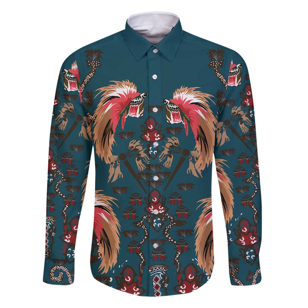 Dark Cyan Blue Bird of Batik Papua Family Matching Long Sleeve Bodycon Dress and Hawaiian Shirt Exotic Natural Wealth of Papua - Polynesian Pride