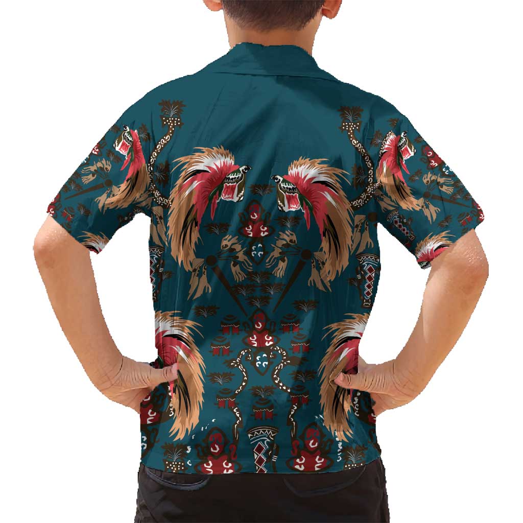 Dark Cyan Blue Bird of Batik Papua Family Matching Puletasi and Hawaiian Shirt Exotic Natural Wealth of Papua - Polynesian Pride