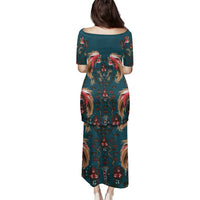 Dark Cyan Blue Bird of Batik Papua Family Matching Puletasi and Hawaiian Shirt Exotic Natural Wealth of Papua - Polynesian Pride