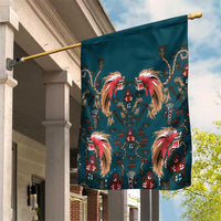 Dark Cyan Blue Bird of Batik Papua Garden Flag Exotic Natural Wealth of Papua - Polynesian Pride