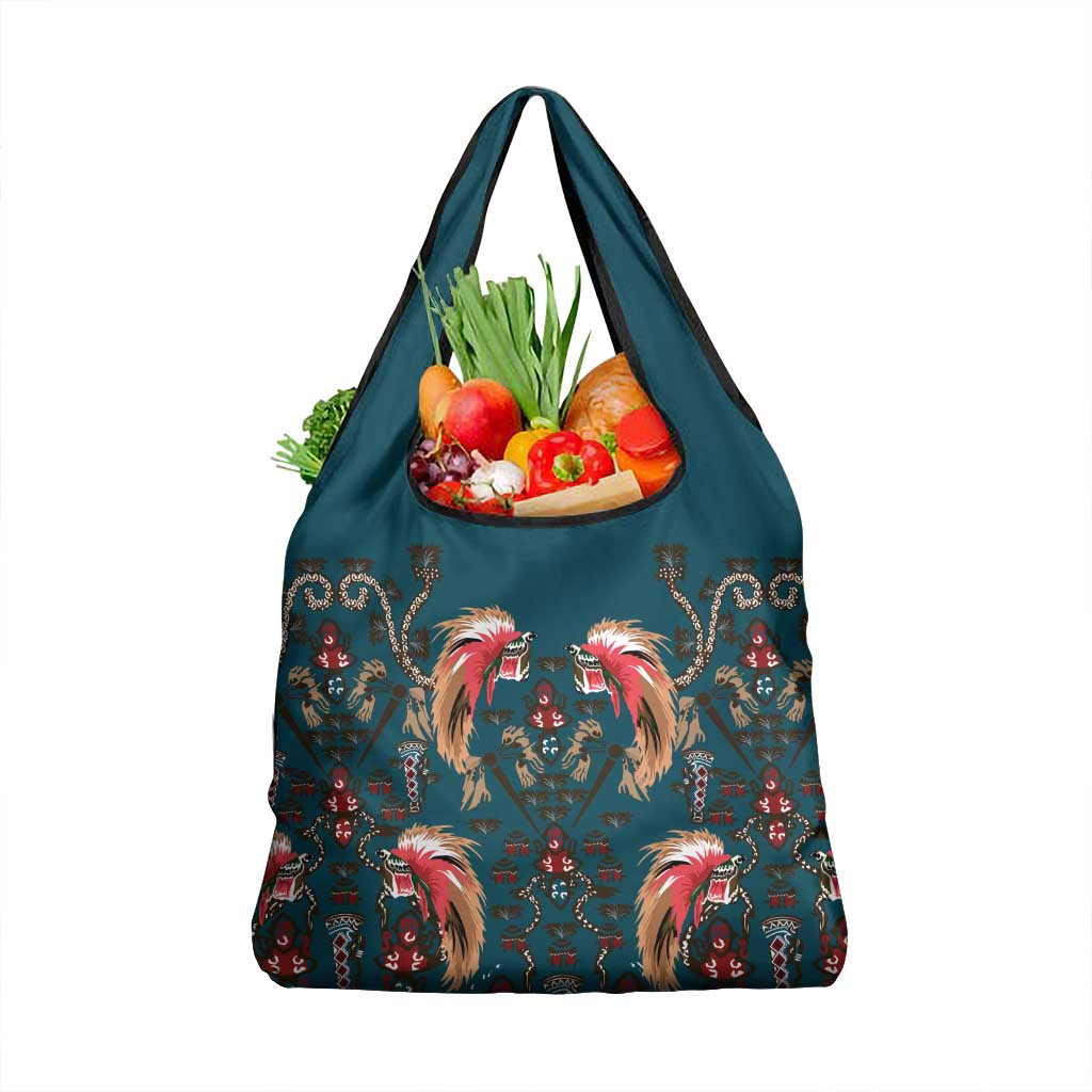 Dark Cyan Blue Bird of Batik Papua Grocery Bag Exotic Natural Wealth of Papua - Polynesian Pride
