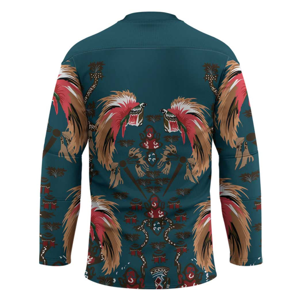 Dark Cyan Blue Bird of Batik Papua Hockey Jersey Exotic Natural Wealth of Papua - Polynesian Pride