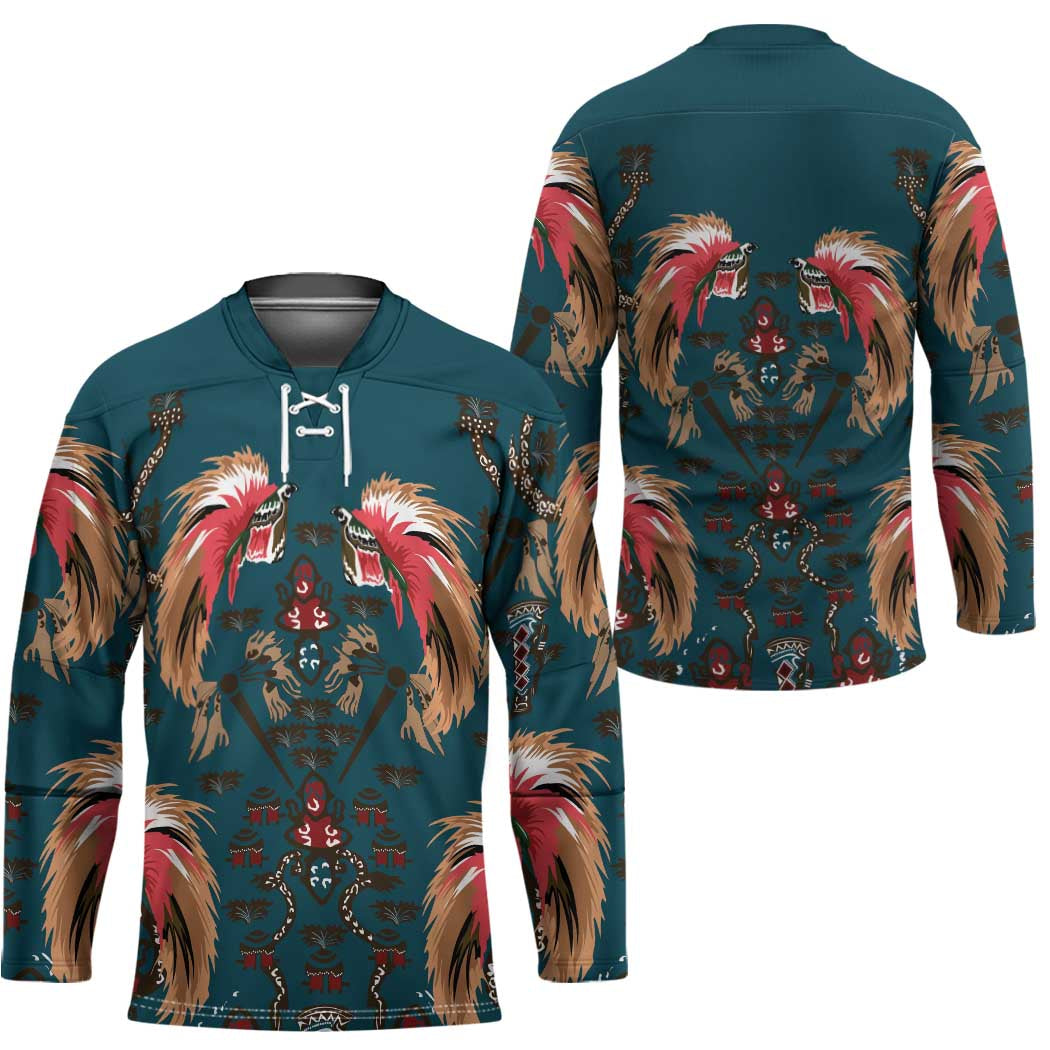 Dark Cyan Blue Bird of Batik Papua Hockey Jersey Exotic Natural Wealth of Papua - Polynesian Pride