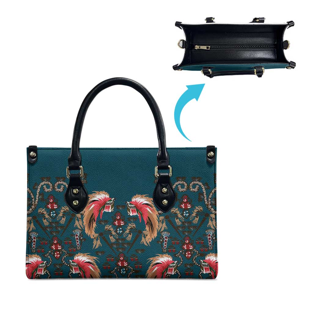 Dark Cyan Blue Bird of Batik Papua Leather Bag Exotic Natural Wealth of Papua - Polynesian Pride