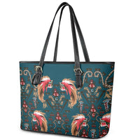 Dark Cyan Blue Bird of Batik Papua Leather Tote Bag Exotic Natural Wealth of Papua - Polynesian Pride