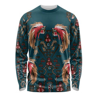 Dark Cyan Blue Bird of Batik Papua Long Sleeve Shirt Exotic Natural Wealth of Papua LT9 Unisex Blue - Polynesian Pride
