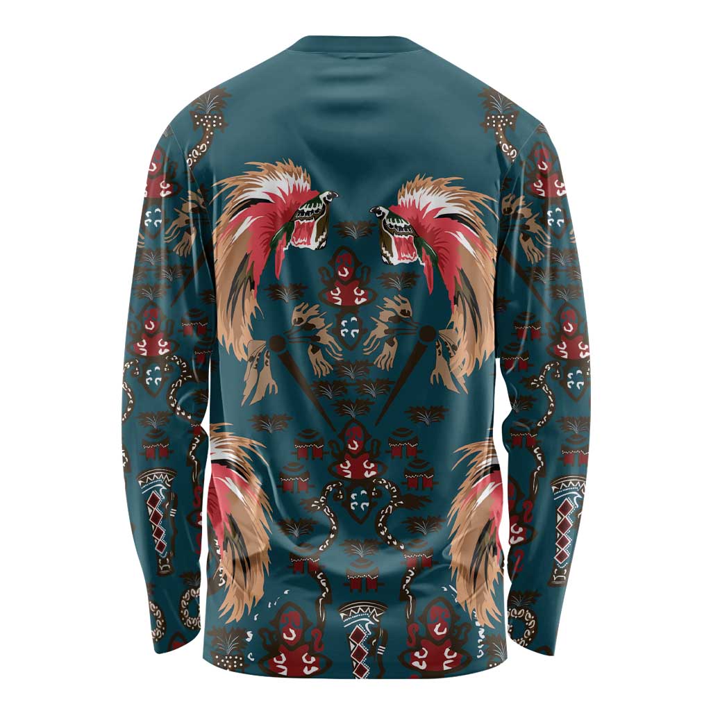 Dark Cyan Blue Bird of Batik Papua Long Sleeve Shirt Exotic Natural Wealth of Papua LT9 - Polynesian Pride